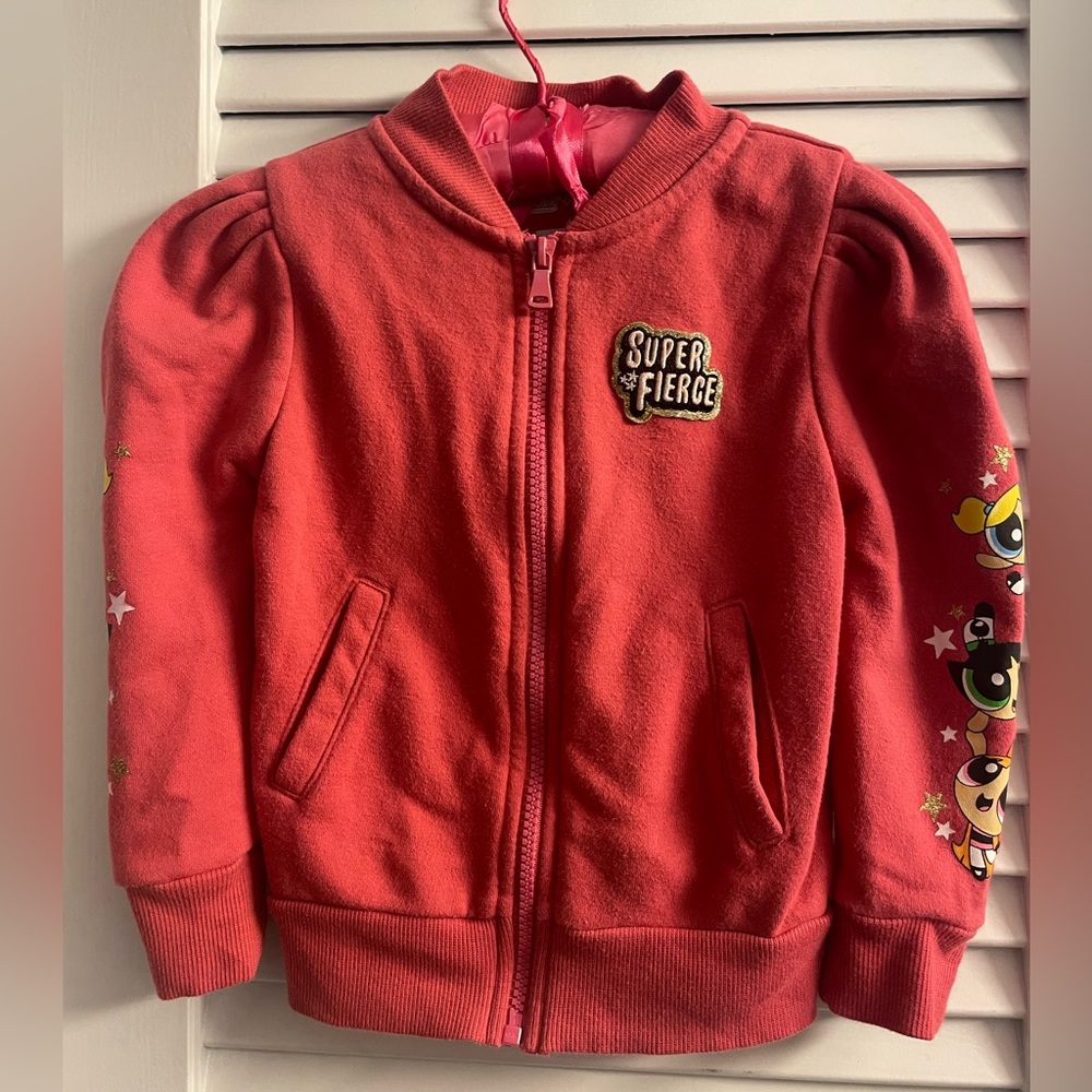 365 Kids + Power Puff Girls Size 4 ZipUp Sweatshirt Puff Sleeves W/Characters